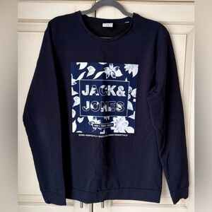 NWOT Jack & Jones Dark Blue Graphic Sweat Jovion Crewneck Large.